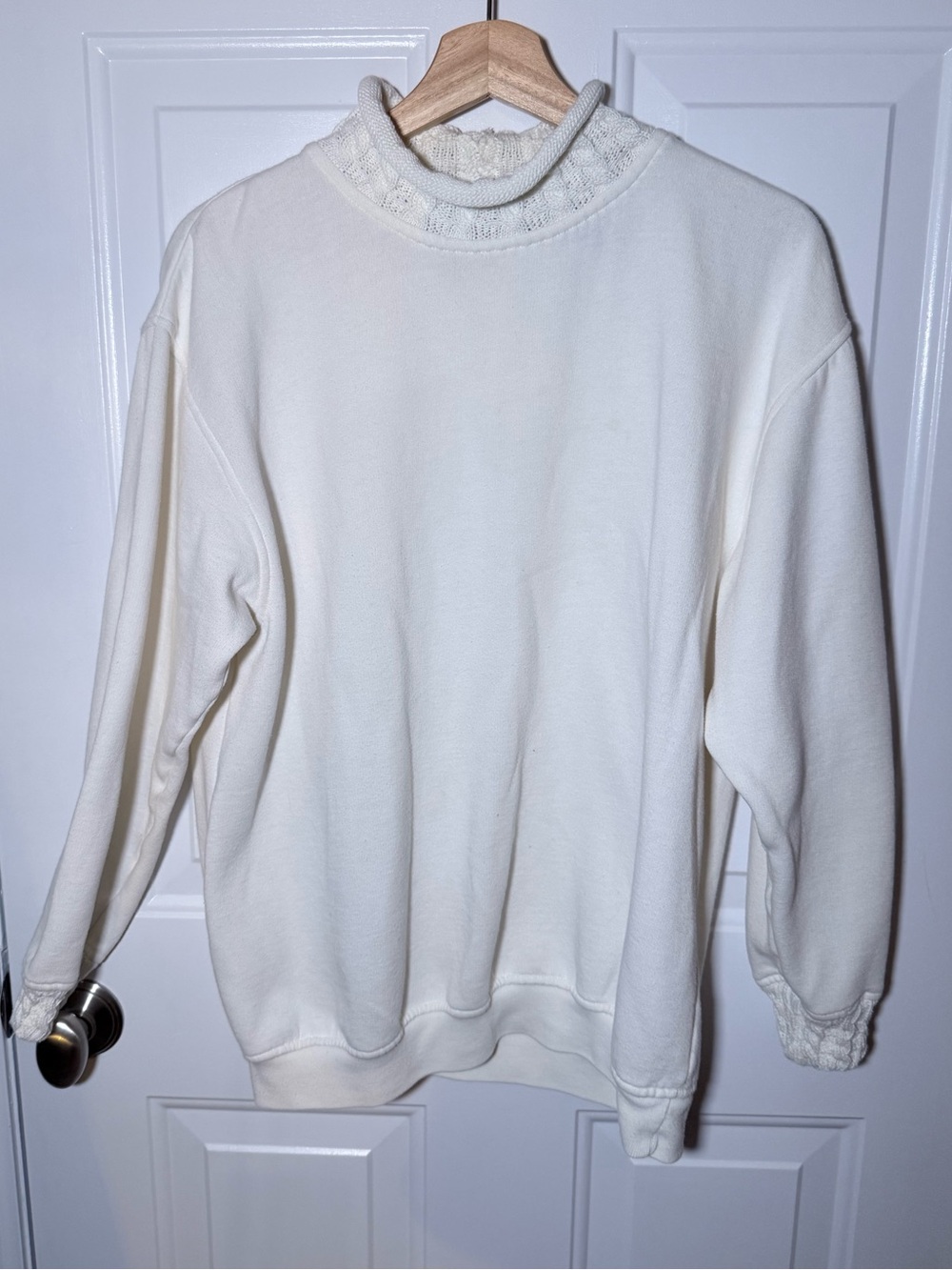 Vintage Cream Turtleneck Knit-Trim Pullover